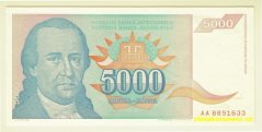 Jugoslávie - 5 000 Dinara 1994