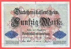 Německo - 50 mark 5.8.1914 - série G-7-m.číslovač