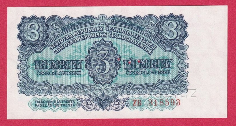 3 Kčs 1953 ZB - ruský číslovač-perf.