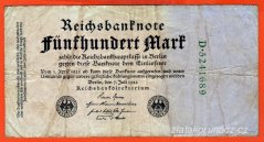 Německo - 500 mark 7.7.1922 - série D - zel.7 m.č.