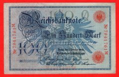 Německo - 100 mark 7.2.1908 - série M-červená