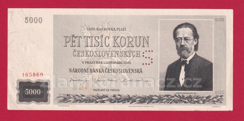 5000 Kčs 1945 12 A,perf."S"