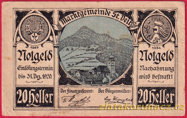 St. Veit - 20 haléřů - 1920 - modrá