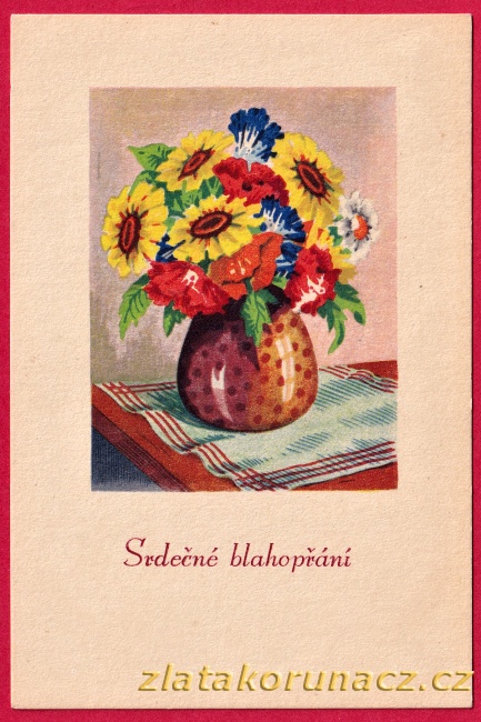 Srdečné blahopřání, váza s květinou