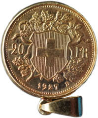 Zlatá mince Švýcarska - 20 Frank 1927 B v rámečku