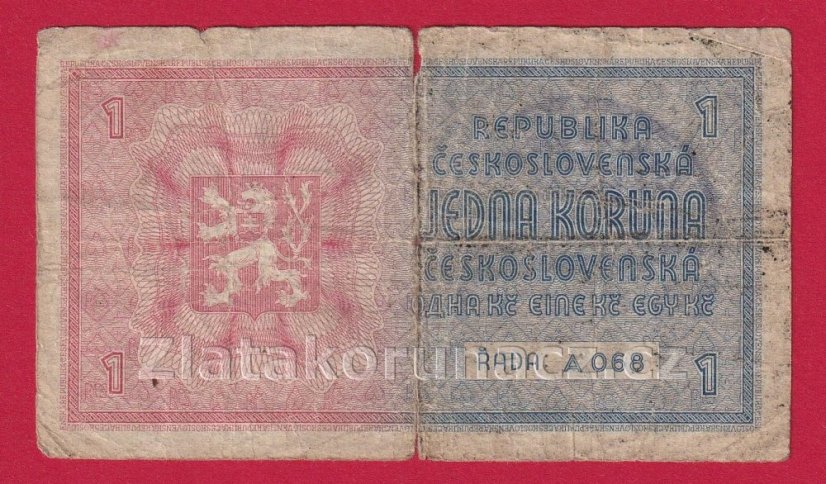 1 Koruna b.l.1938/1940 A 068- ruční přetisk