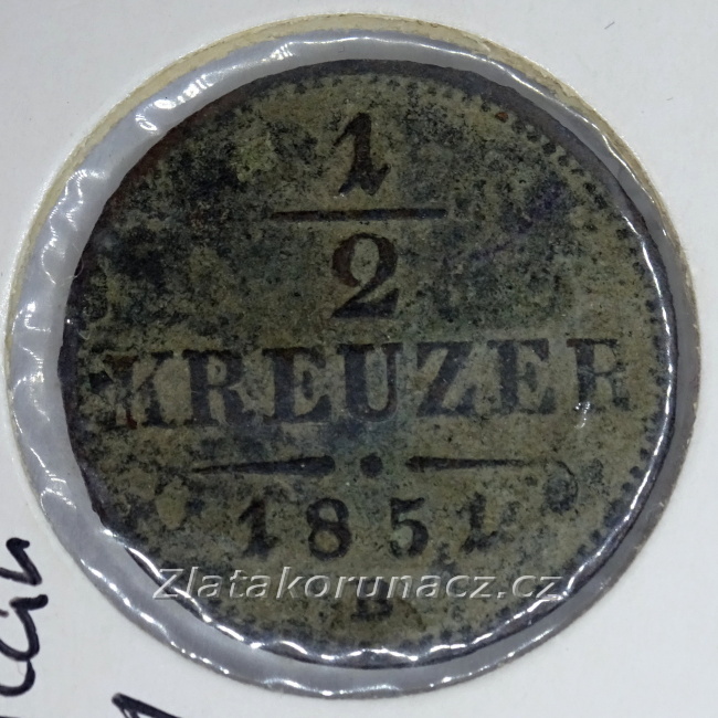 1/2 krejcar 1851 B