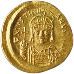 Zlatá antická mince Konstantinopol - Solidus - Justinian I.