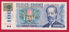 Česká republika - 1000 korun 1985 kolek lepený,U 08