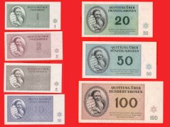 Tereziánské poukázky 1,2,5,10,20,50,100 Koruna 1943