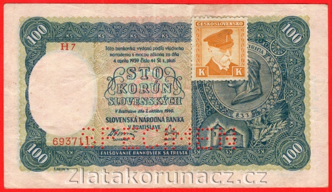 100 Ks 1940 + kolek, II. vydání H7 perf.