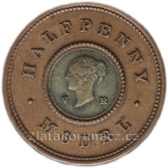 Anglie - 1/2 penny 1844 Model