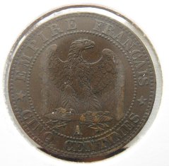 Francie - 5 centimes 1853 A