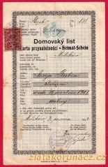 ČSR - domovský list - Milikov - 1923