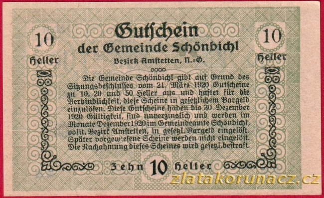 Schönbichl - 10 haléřů - 1920 - modrá