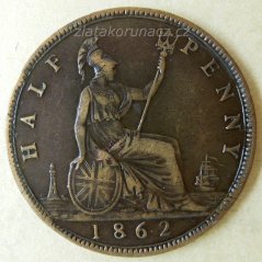 Anglie - 1/2 penny 1862