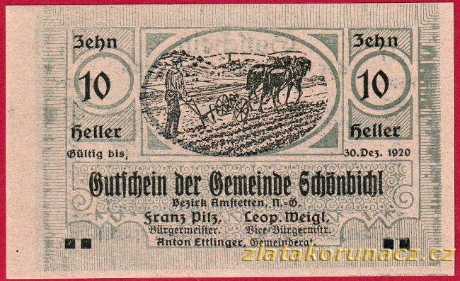 Schönbichl - 10 haléřů - 1920 - modrá