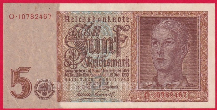 Německo - 5 Reichsmark 1.8.1942 O 8m. č.