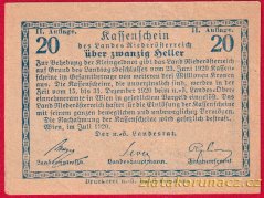 Niederösterreich - 20 haléřů - 1920 - modrá