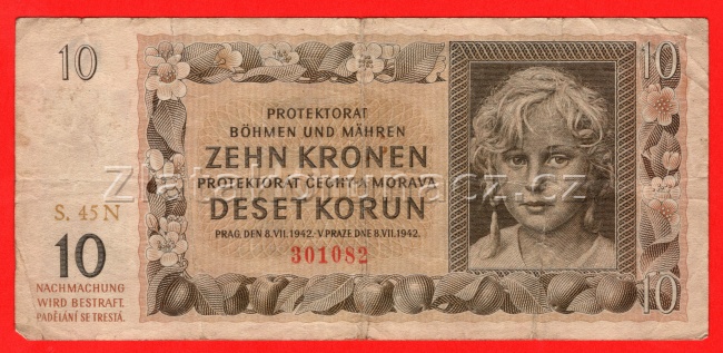 10 korun 1942 N 45 neperf.