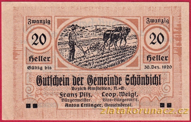 Schönbichl - 20 haléřů - 1920 - okrová