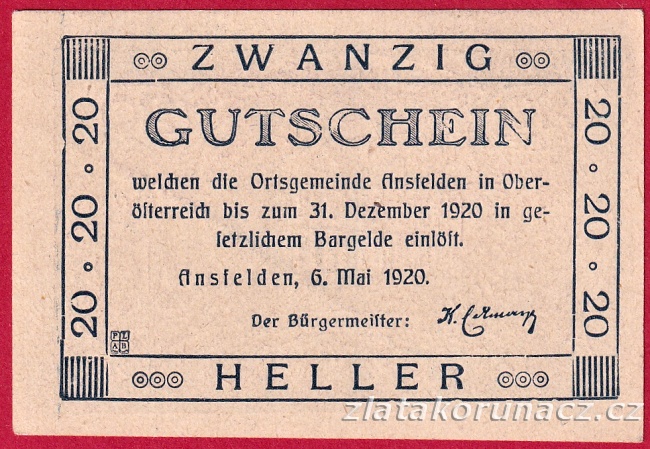Ansfelden - 20 haléřů - 1920