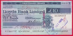 Anglie - Travellers Cheque 10 Pounds 17.10.1973