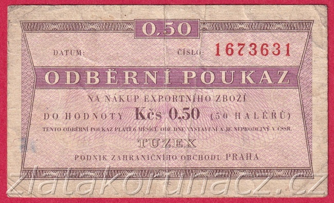 0,50 TKčs-Tuzexová poukázka z let 1962-69