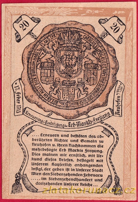 Neuhofen an der Ybbs - 20 haléřů - 1920 - okrová