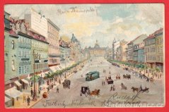 Praha - Václavské náměstí, lidé, kočár, tramvaj