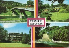Teplice nad Bečvou - most s přecházejícími lidmi, řeka