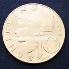 Rakousko - 10 schilling 1968 pozlacená