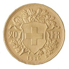 Zlatá mince Švýcarska - 20 Frank 1926 B
