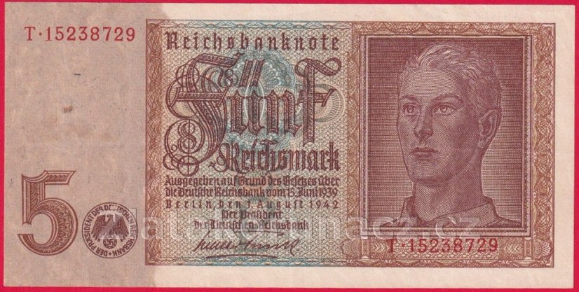 Německo - 5 Reichsmark 1.8.1942 T 8m. č.