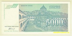 Jugoslávie - 5 000 Dinara 1994