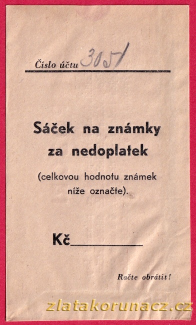 ČSR - sáček na známky za nedoplatek II