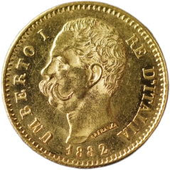 Zlatá mince - Itálie  20 Lira 1882 R Umberto I.