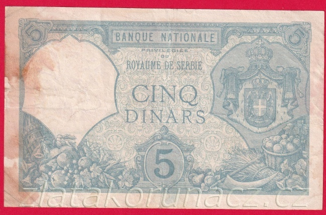 Srbsko - 5 Dinars 1917