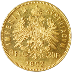 Zlatá mince Rakousko - 8 Zlatník/20 Frank 1892