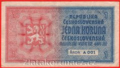 1 koruna b.l.1938/1940 A 001 - ruční přetisk