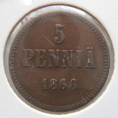 Finsko - 5 penniä 1866