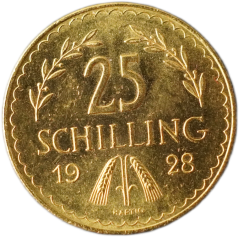 Zlatá mince Rakousko - 25 Shilling 1928