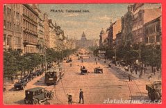 Praha - Václavské náměstí, lidé, auto, tramvaj, kočár
