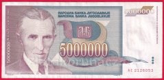 Jugoslávie - 5 000 000 Dinara 1993
