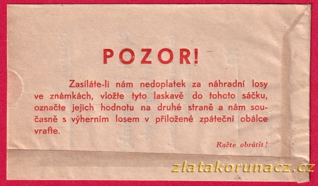 ČSR - sáček na známky za nedoplatek II