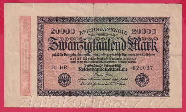 Německo - 20.000 mark 20.2.1923 - série B-HR - 6 m.č.