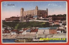 Bratislava,OR -Pohled na hrad, parník na Dunaji