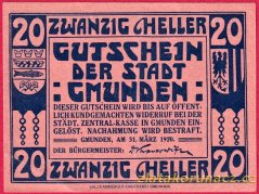 Gmunden - 20 haléřů - 1920 - modrá