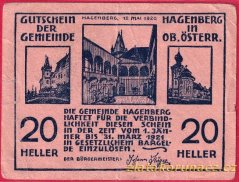 Hagenberg - 20 haléřů - 1920