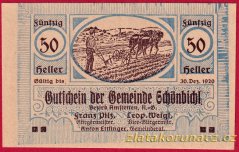 Schönbichl - 50 haléřů - 1920 - modrá